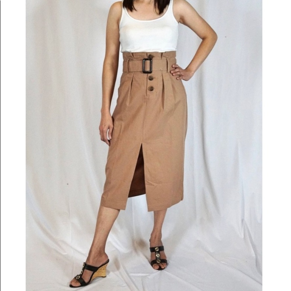 Paper Bag Woven Midi Skirt - Camel BRAND NEW!